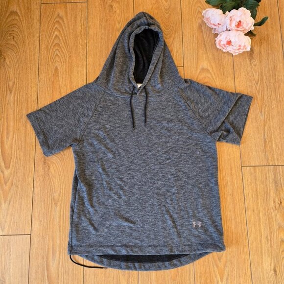 Under Armour Womens Gray Short Sleeve Sweatshirt Hood and Drawstrings Size Small - Picture 1 of 5